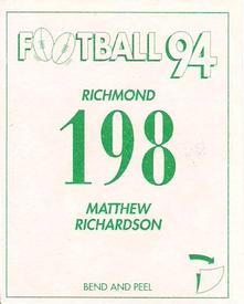 1994 Select AFL Stickers #198 Matthew Richardson Back